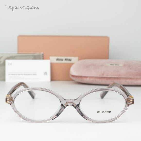 BRAND NEW Miu Miu MU01XV 12W1O1 Mauve Transparent Demo Oval Unisex Eyeglasses - Picture 3 of 9